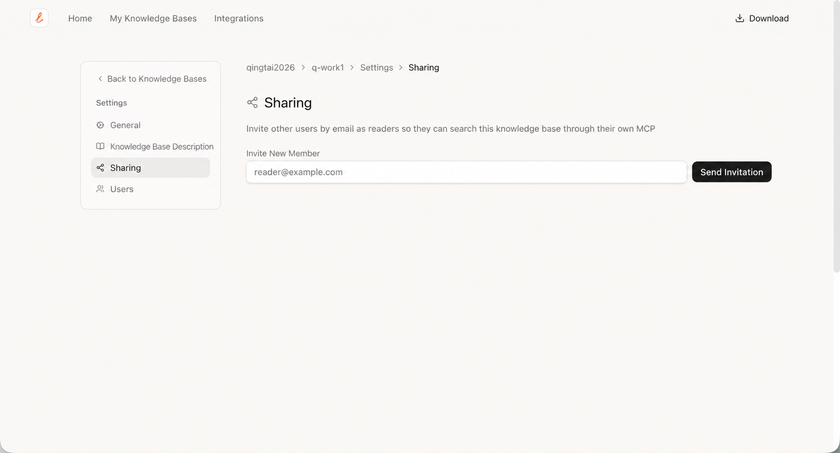 Share a cloud knowledge base by email